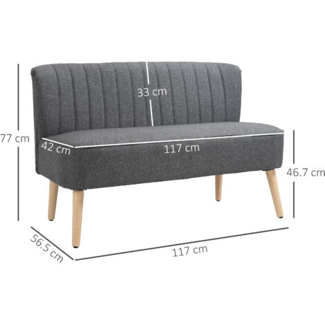 HOMCOM Modern Double Seat Sofa Compact Loveseat Couch Padded Velvet Wood Legs Grey