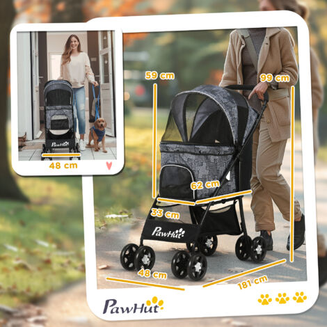 PawHut Pet Stroller Dog Pram Pushchair Cat Travel Carriage W/ Universal Wheels Grey