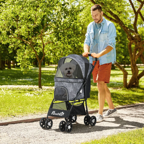 PawHut Pet Stroller Dog Pram Pushchair Cat Travel Carriage W/ Universal Wheels Grey