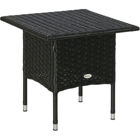 Outsunny PE Rattan Outdoor Coffee Table, Easy Match Rattan Side Table Black