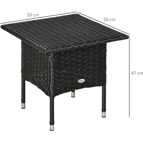 Outsunny PE Rattan Outdoor Coffee Table, Easy Match Rattan Side Table Black