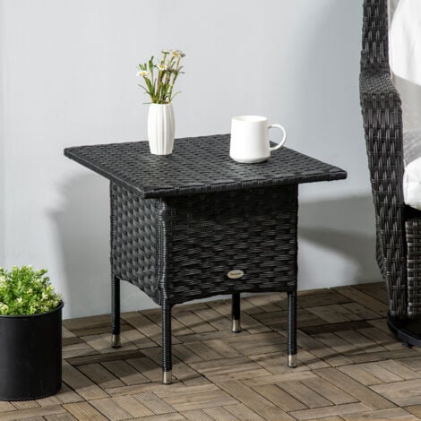Outsunny PE Rattan Outdoor Coffee Table, Easy Match Rattan Side Table Black