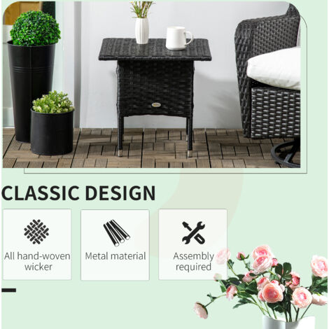 Outsunny PE Rattan Outdoor Coffee Table, Easy Match Rattan Side Table Black