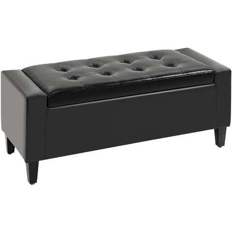 HOMCOM 40x90cm PU Leather Storage Ottoman Bench Wood Frame w/ Tufting Feet Black