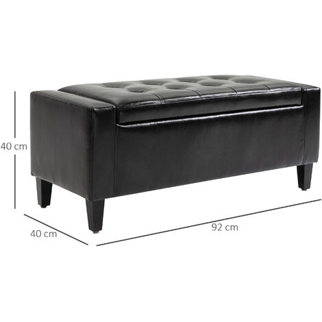 HOMCOM 40x90cm PU Leather Storage Ottoman Bench Wood Frame w/ Tufting Feet Black