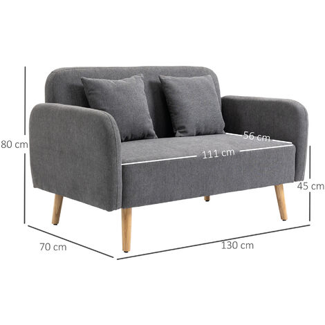 HOMCOM 2-Seat Loveseat Sofa Chenille Fabric Upholstered Couch Wood Legs, Grey