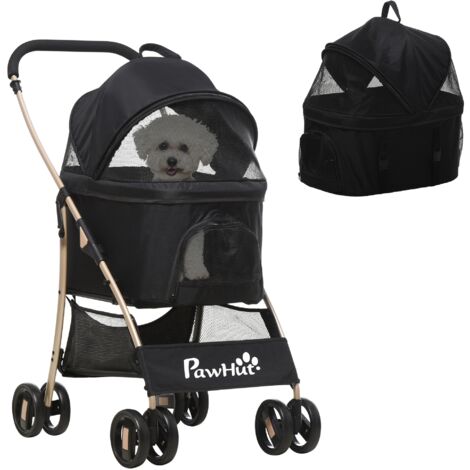 PawHut Detachable Pet Stroller, 3 In 1 Dog Carriage Foldable w/ Universal Wheels Black