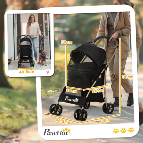 PawHut Detachable Pet Stroller, 3 In 1 Dog Carriage Foldable w/ Universal Wheels Black