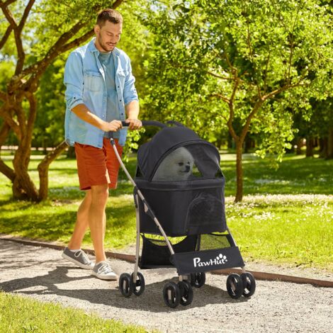 PawHut Detachable Pet Stroller, 3 In 1 Dog Carriage Foldable w/ Universal Wheels Black