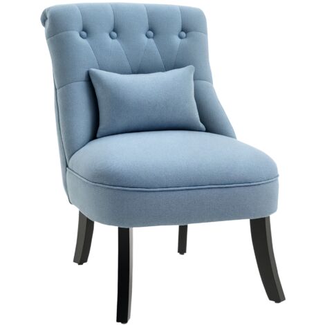 HOMCOM Fabric Single Sofa Dining Chair Upholstered W/ Pillow Solid Wood Leg Living Room Blue