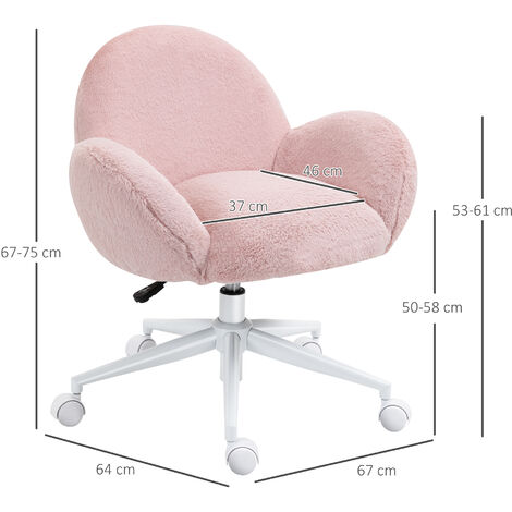 HOMCOM Fluffy Leisure Chair Office Chair with Backrest Armrest Wheels Pink