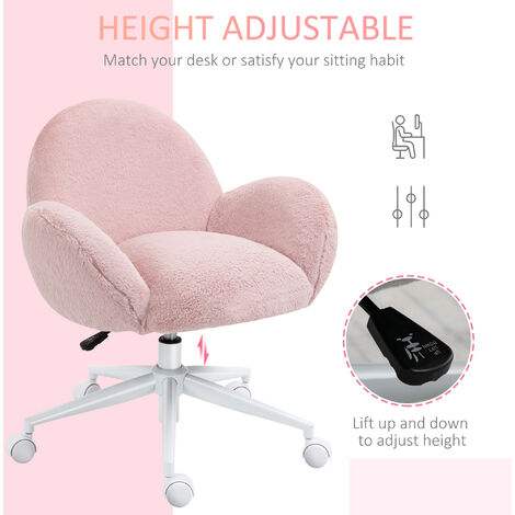 HOMCOM Fluffy Leisure Chair Office Chair with Backrest Armrest Wheels Pink