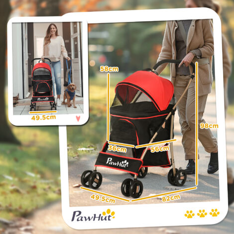 PawHut Detachable Pet Stroller, 3 In 1 Dog Carriage Foldable w/ Universal Wheels Red