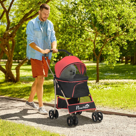 PawHut Detachable Pet Stroller, 3 In 1 Dog Carriage Foldable w/ Universal Wheels Red
