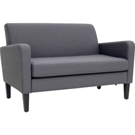 HOMCOM Linen Modern-Curved 2-Seat Sofa Loveseat w/ Thick Cushion Wood Legs Grey