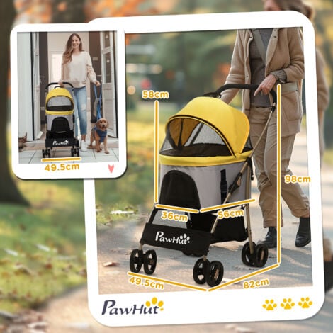 PawHut Detachable Pet Stroller, 3 In 1 Dog Carriage Foldable w/ Universal Wheels Yellow