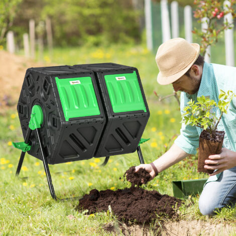 Outsunny 130L Compost Bin Dual Chamber Rotating Composter w/ Ventilation Holes main image 1