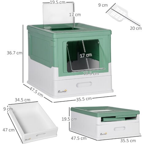 PawHut Hooded Cat Litter Box, Portable Pet Toilet w/ Tray, Scoop, Front Entry Green