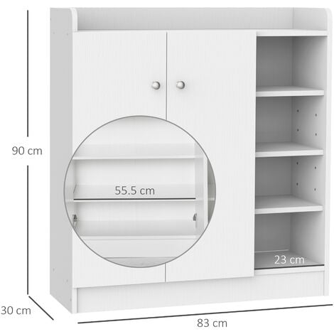 HOMCOM Shoe Storage Cabinet Footwear Rack Stand w/Adjustable Shelves White