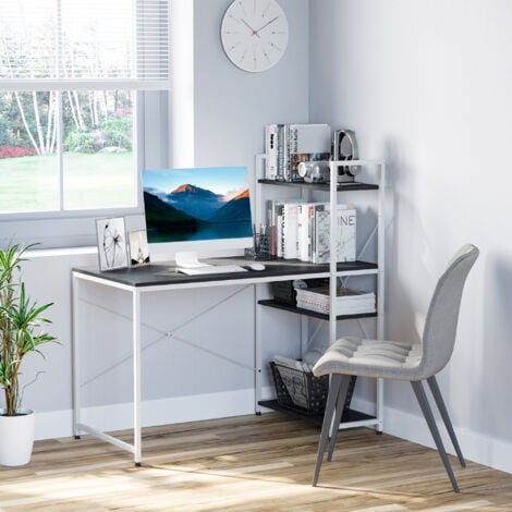 HOMCOM Computer Desk Laptop Table w/4-tier Bookshelf  Metal Frame Black
