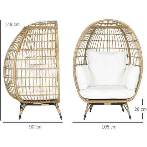 Outsunny PE Rattan Egg Chair w/ Padded Cushions for Garden, Khaki