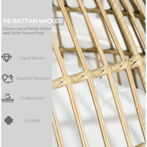Outsunny PE Rattan Egg Chair w/ Padded Cushions for Garden, Khaki