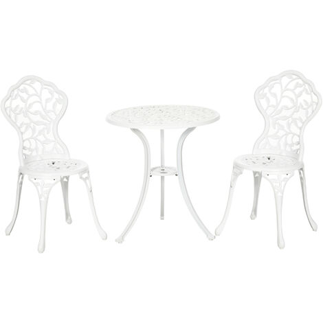Outsunny Aluminium Bistro Set Garden Coffee Table Chair Outdoor Dining Set White (1/5)