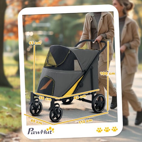 PawHut Foldable Dog Carriage w/ Universal Wheels, Shock Absorber Grey