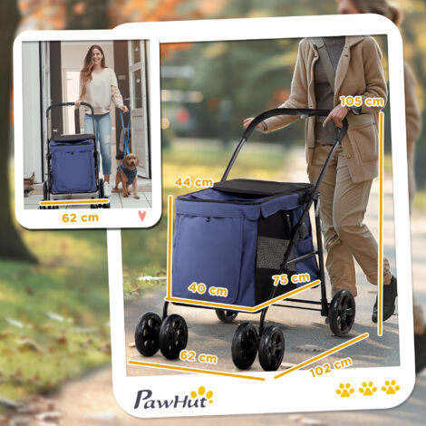 PawHut One-Click Foldable Pet Stroller, Dog Cat Travel Pushchair for Small Pets Blue