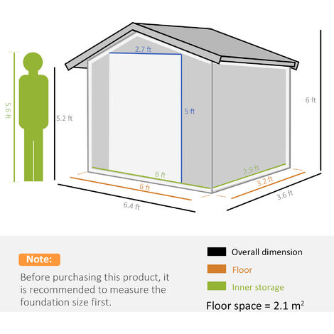 Outsunny 6ft x 4ft Metal Shed Garden Shed w/ Double Door & Air Vents Grey
