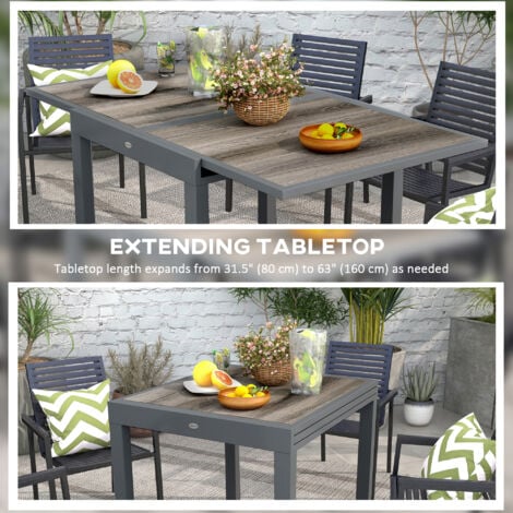 Outsunny Extendable Outdoor Dining Table Aluminium Rectangle Patio Table Beige