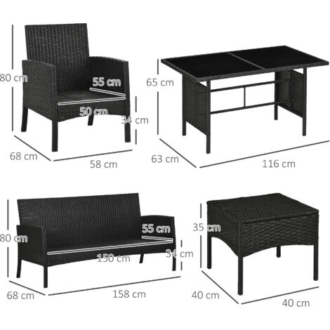 Outsunny Rattan Garden Furniture Sofa Set, 2 Armchairs 2 Footstools Table White
