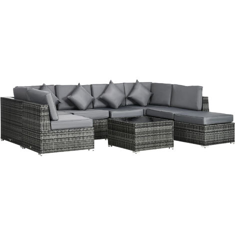 Outsunny 8 Pieces Patio Rattan Sofa Set Garden Furniture Set for Outdoor Grey