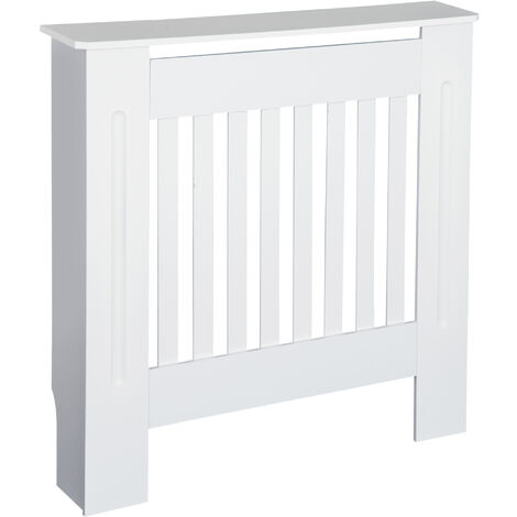 HOMCOM Radiator Cover Wooden Cabinet Vertical Slatted Vent MDF White Home