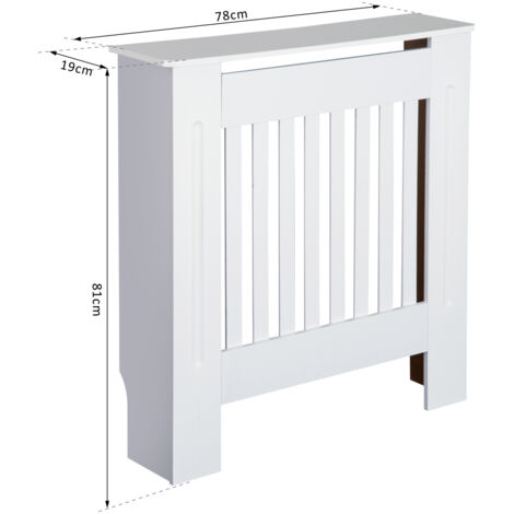 HOMCOM Radiator Cover Wooden Cabinet Vertical Slatted Vent MDF White Home