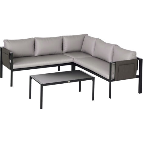 Outsunny 4 Piece Garden Furniture Set w/ Breathable Mesh Pocket, Light Grey
