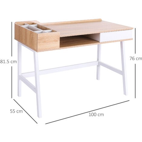 Homcom Mdf Computer Desk Pc Workstation Laptop Table Metal Frame Oak And White