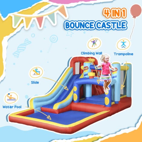 Outsunny 4 In 1 Kids Bouncy Castle W  Slide Pool Trampoline Climbing 