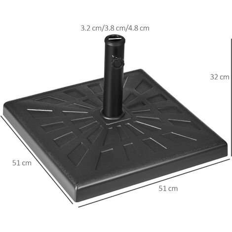 Outsunny 19kg Square Resin Garden Parasol Base for Poles of 32mm, 38mm, 48mm