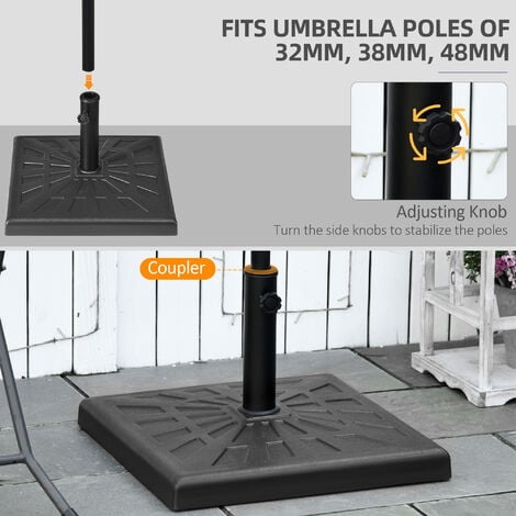 Outsunny 19kg Square Resin Garden Parasol Base for Poles of 32mm, 38mm, 48mm