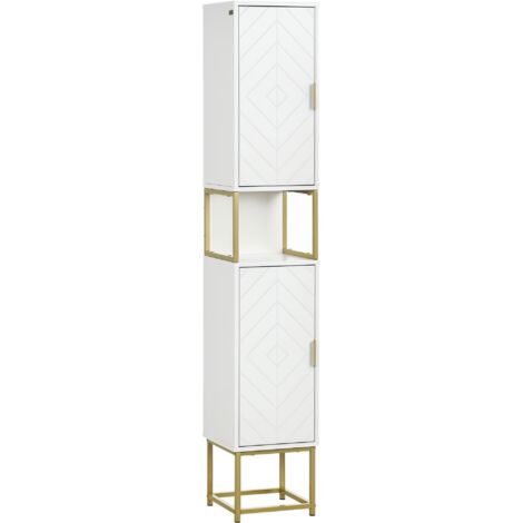 kleankin Freestanding Bathroom Cabinet Linen Towel w/ Adjustable Shelf, 2 Doors (1/5)