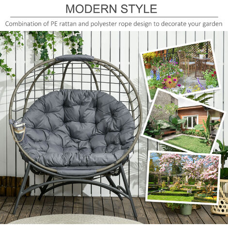 Outsunny Rattan Egg Chair Wicker Basket Chair with Cushion Bottle Holder Bag