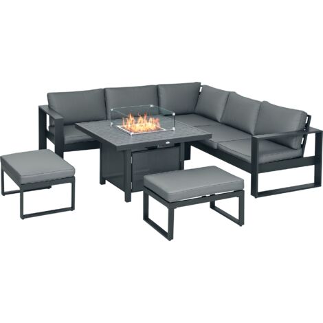Outsunny 6-Piece Garden Furniture Set with Firepit Table Outdoor Sofa Aluminium