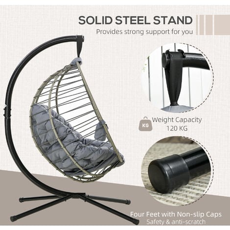Outsunny PE Rattan Hanging Swing Chair w/ Stand & Cup Holder, Grey