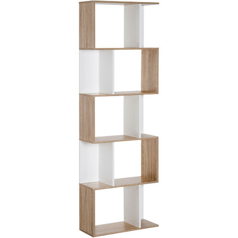5-tier Bookcase Storage Display Shelving S Shape design Unit Divider Particle White