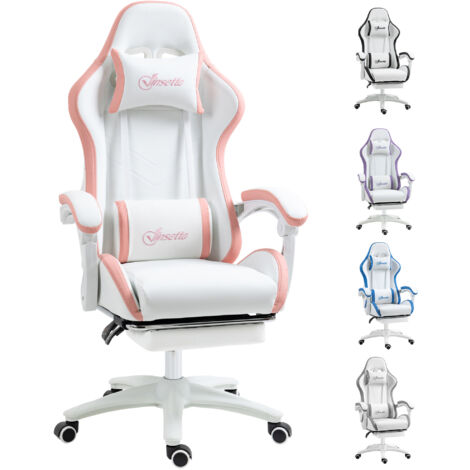 Vinsetto racing style gaming chair with 135° reclining back – Adjustable height 45.5-53.5cm – Padded head and lumbar support – Pink faux leather (1/5)