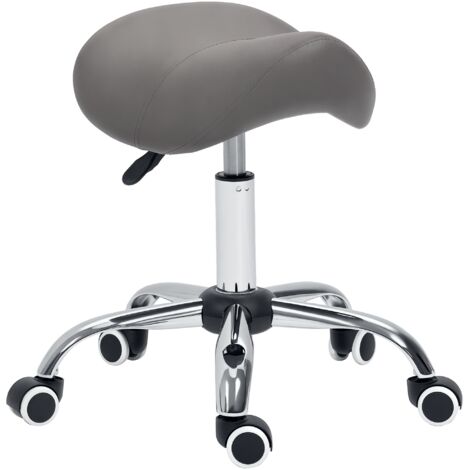 HOMCOM PU Leather Saddle Stool w/ Moulded Padded Seat Adjustable Height Grey