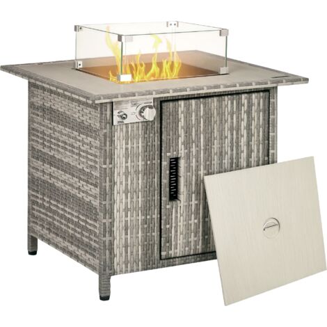 Outsunny Gas Fire Pit Table w/ Rain Cover, Windscreen & Lava Stone, 50,000 BTU