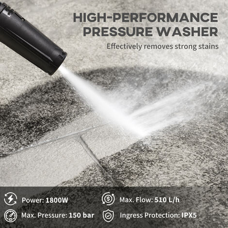 DURHAND Portable Power Washer 1800W, 150 Bar, 510 L/h for Garden, Car Green