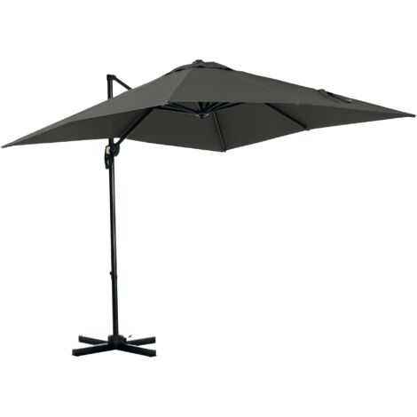 Outsunny Square Cantilever Roma Parasol 360° Rotation w/ Hand Crank Grey